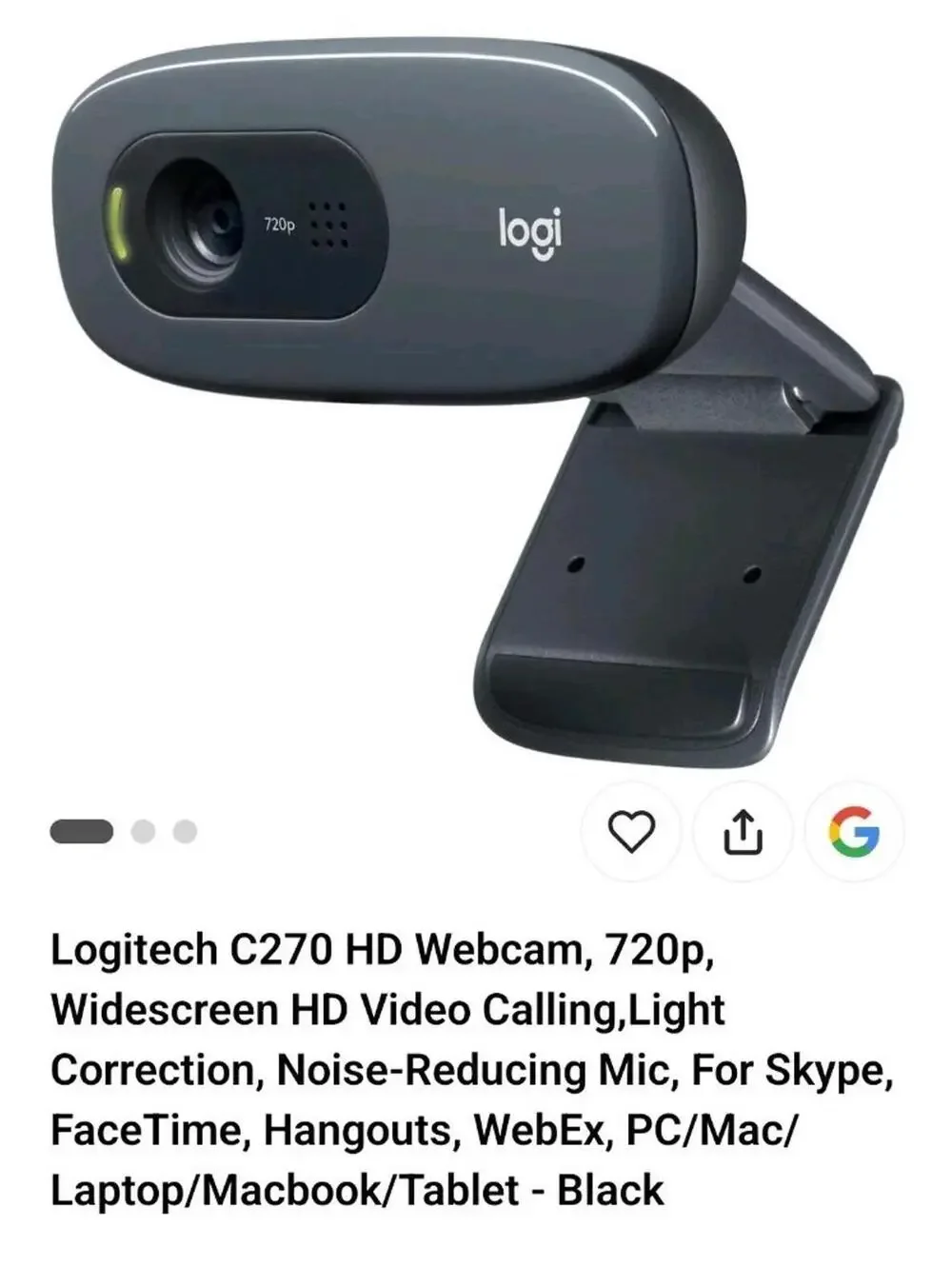 Logitech C270 Desktop Laptop Webcam HD 720p video calls w/Microphone